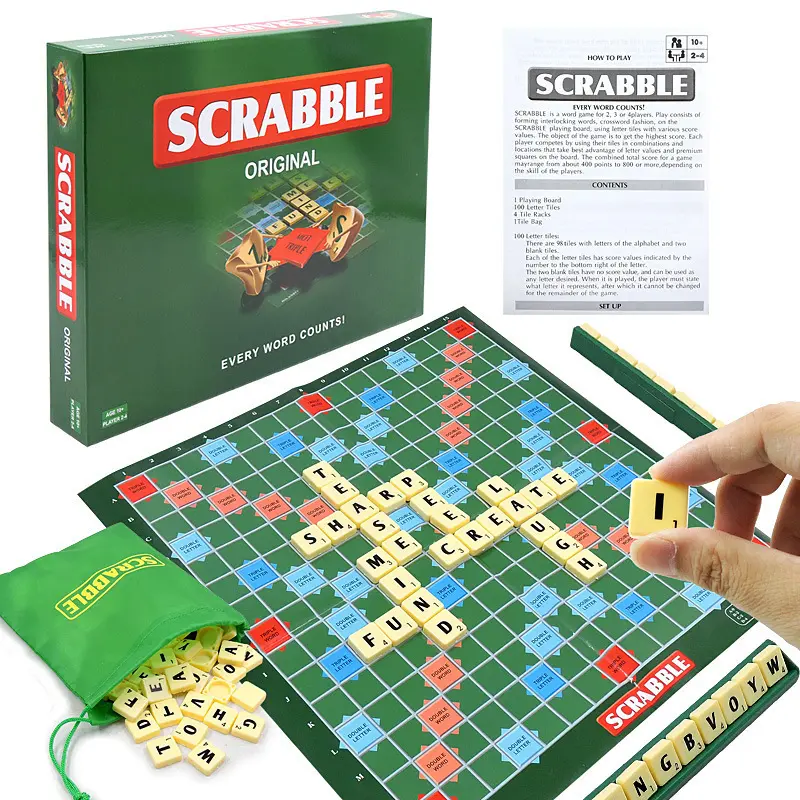 Scrabble Board Game, Family Word Game with Two Ways to Play, includes 50 Goal Cards that Teach Scrabble Basics for 2-4 Players