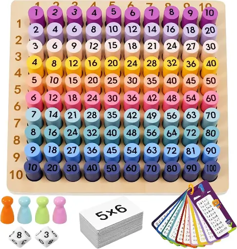 [PO-P026] Multiplication Board Game, Math Manipulative Set with Flash Cards for Fun Learning